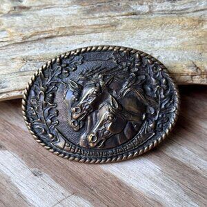Vintage Al Shelton Pharoahs Horses Belt Buckle Signed